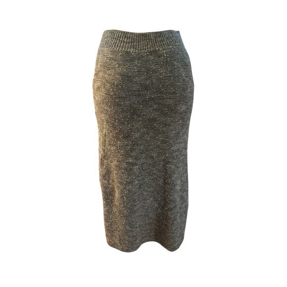 Women L Anthropologie MOTH Sweater Knit Long Midi Faux Wrap Skirt Boucle Oatmeal - Picture 4 of 6